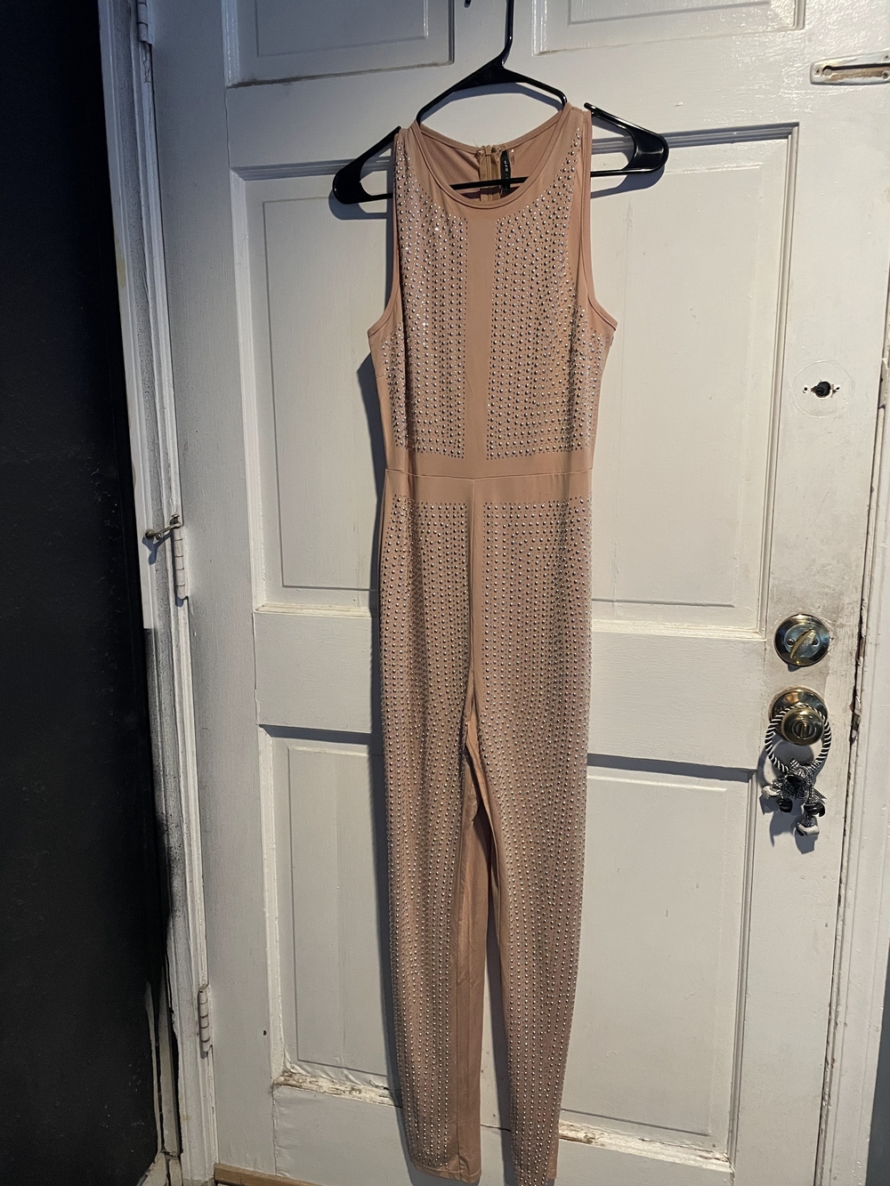 Sleeveless Nude Eyelet Jumpsuit